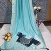 Aqua Blue Zari Woven Silk Blend Saree with Embroidered Blouse