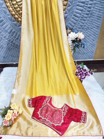 Radiant Yellow Art Silk Saree with Delicate Zari Buti Weave
