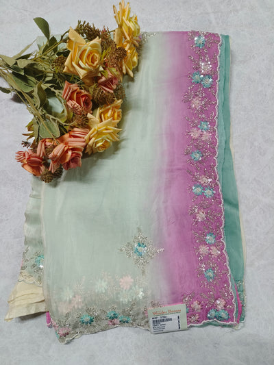 Exquisite Multicolour Ombre Organza Saree with Sequin Handwork Border