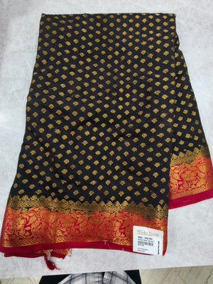 Bold Black & Gold Art Silk Saree with Rich Red Zari Border