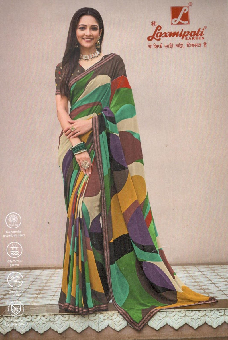 Contemporary Multi-Color Geometric Print Georgette Saree
