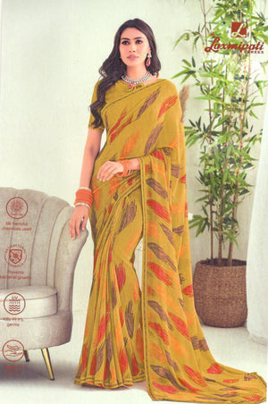 Artistic Olive Green Crepe Saree with Abstract Brushstroke Print