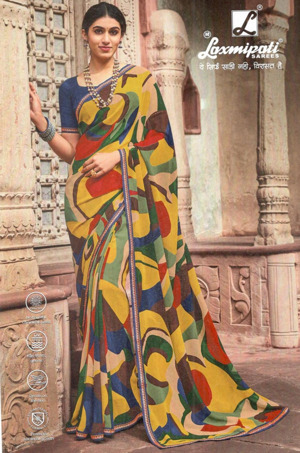 Artistic Multi-Color Abstract Print Saree with Vibrant Hues