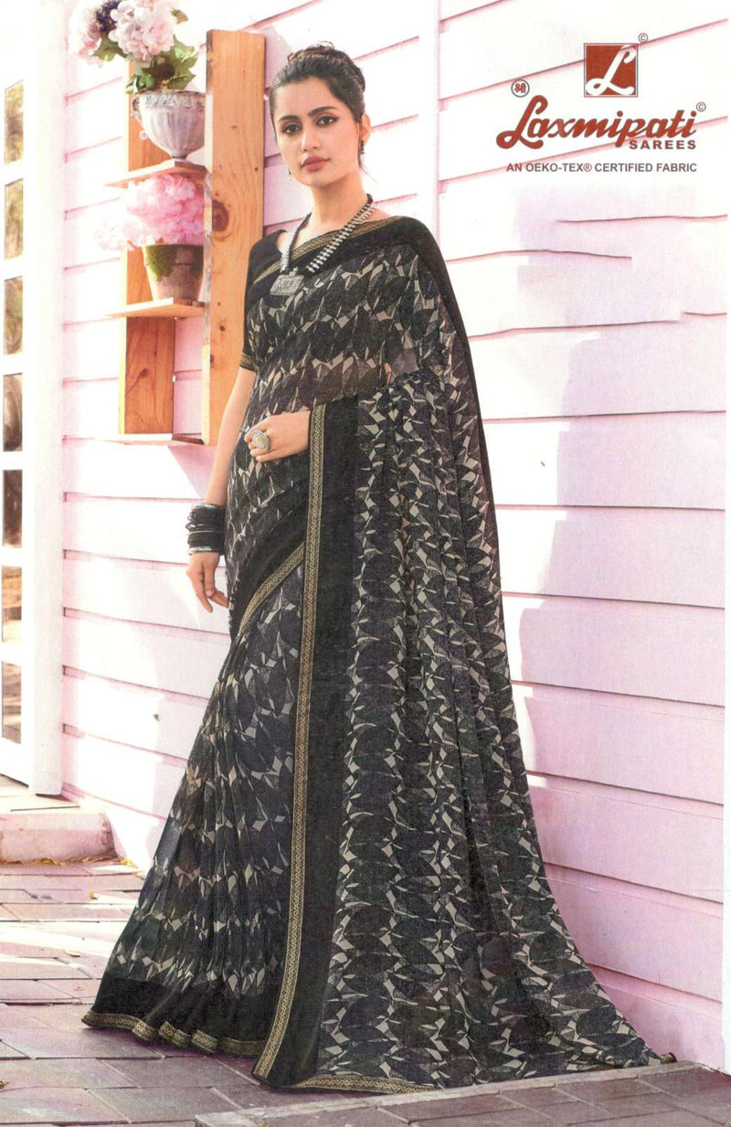 Sophisticated Black Georgette Saree with Abstract Print