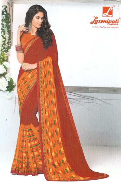 Bold Rust & Orange Georgette Saree with Geometric Prints