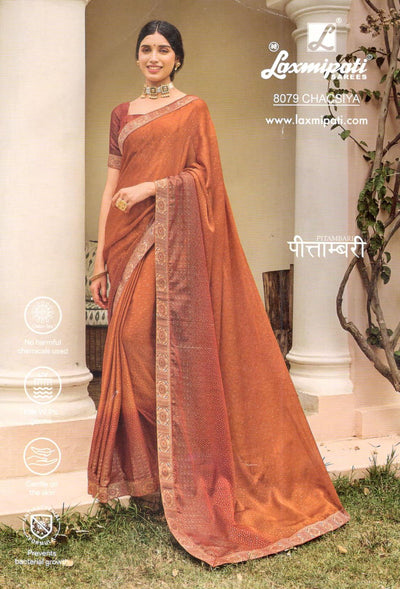 Luxurious Copper Brown Embellished Art Silk Saree