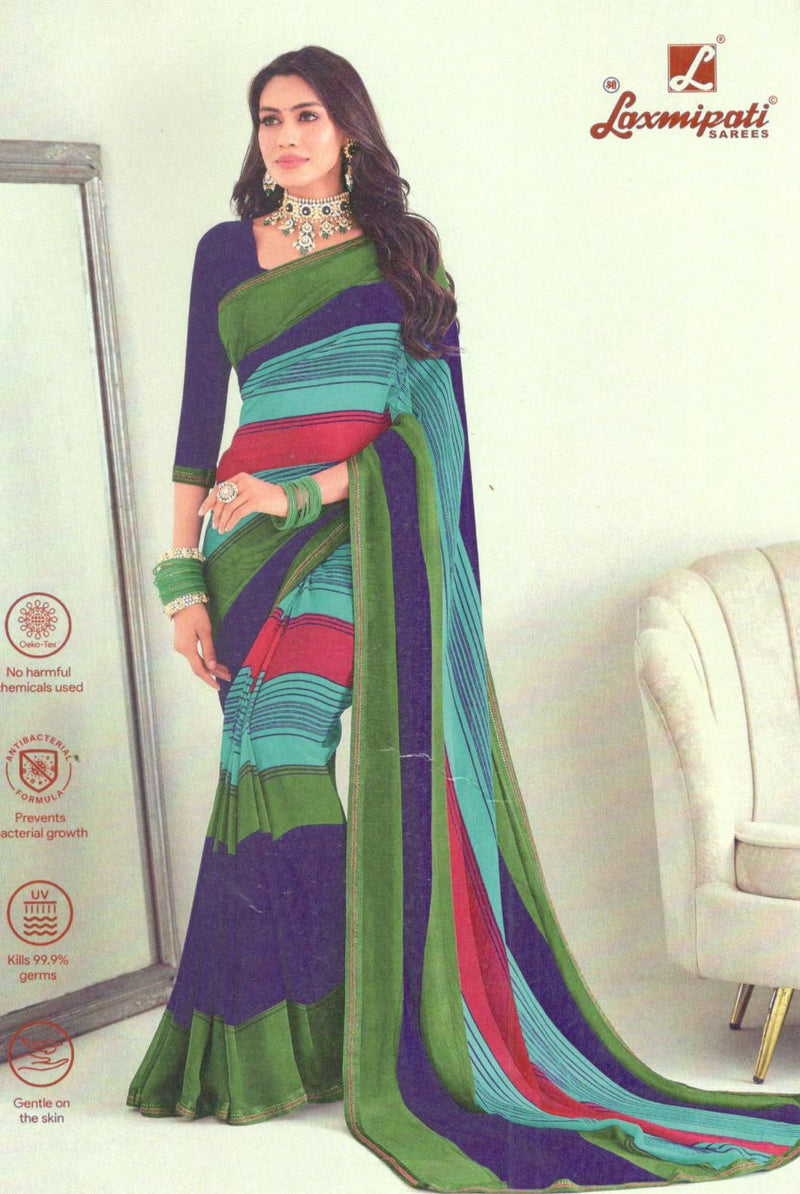 Dynamic Multi-Color Striped Georgette Saree