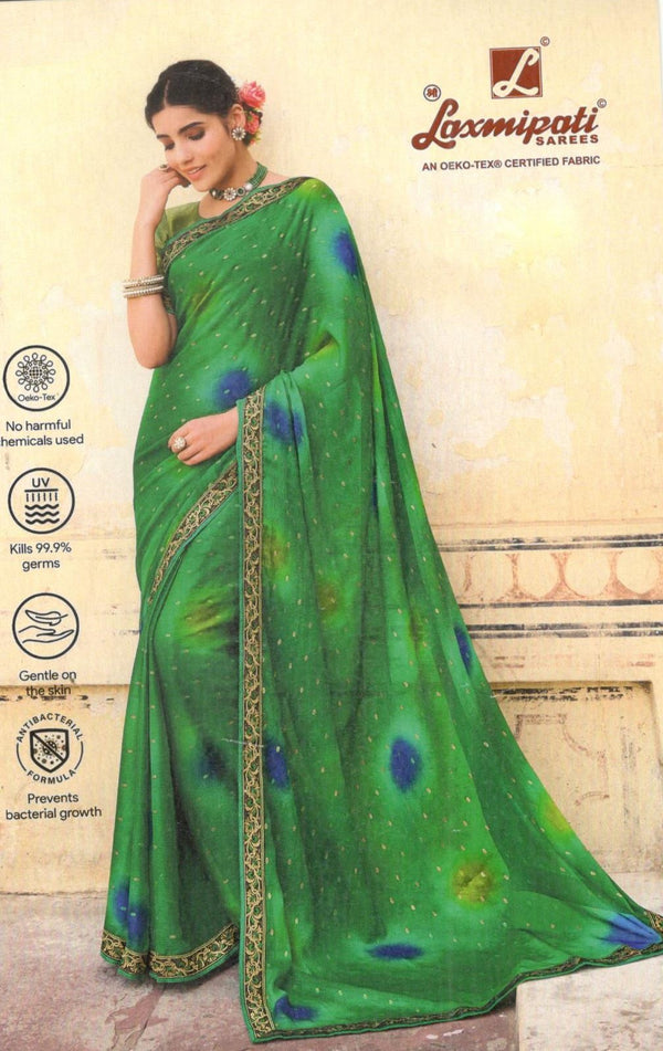 Artistic Emerald Green Georgette Saree with Abstract Splatter Print