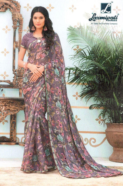 Delicate Mauve Floral Print Saree - Serene Everyday Elegance
