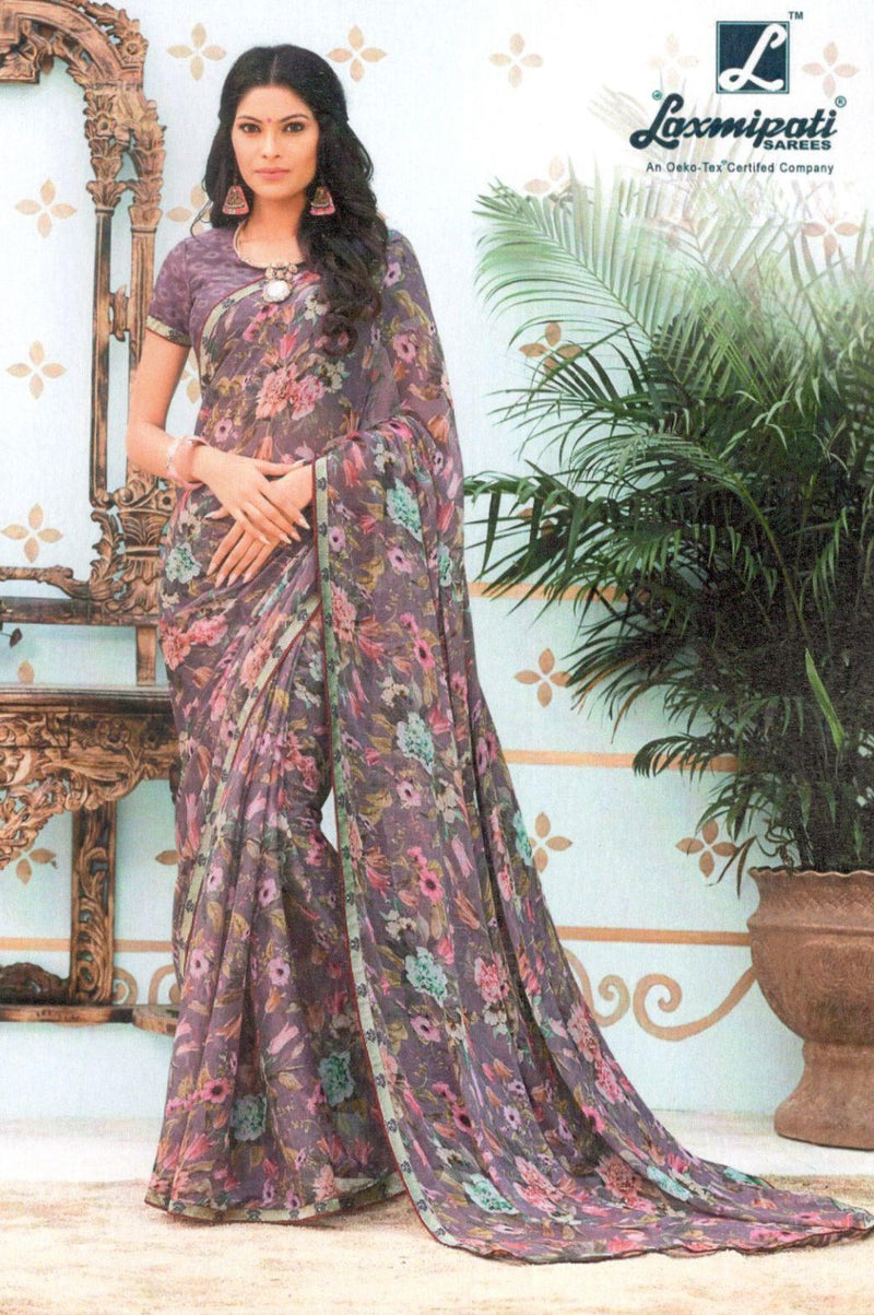 Delicate Mauve Floral Print Saree - Serene Everyday Elegance