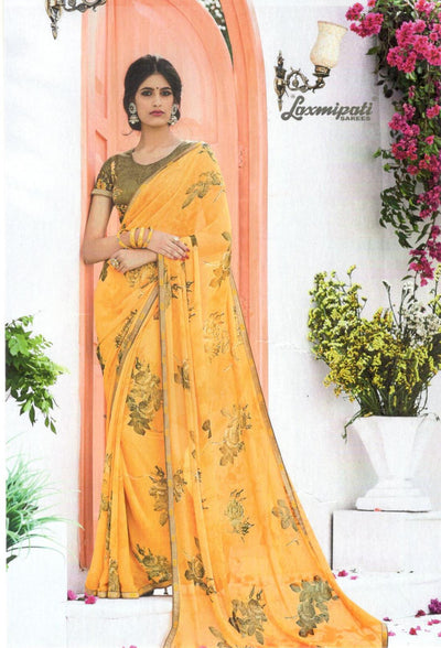 Elegant Mustard Yellow Floral Saree - Graceful Everyday Chic