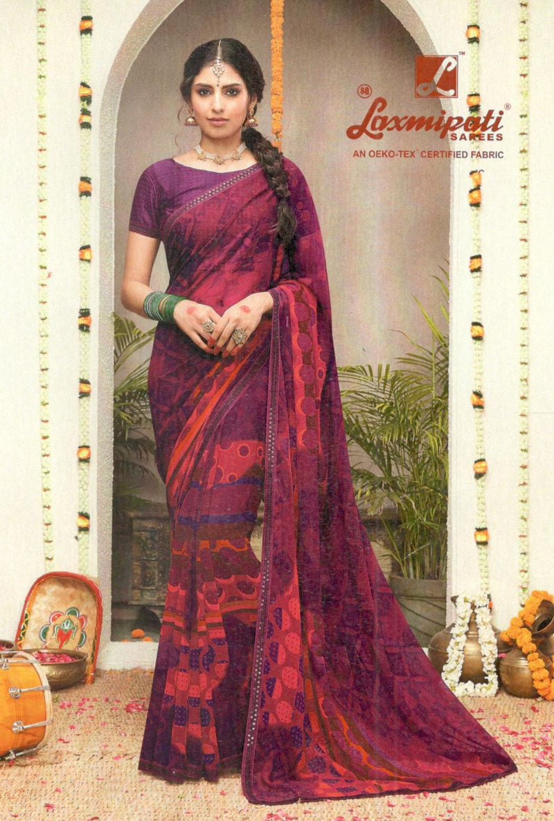 Elegant Plum Purple Georgette Saree with Contemporary Print