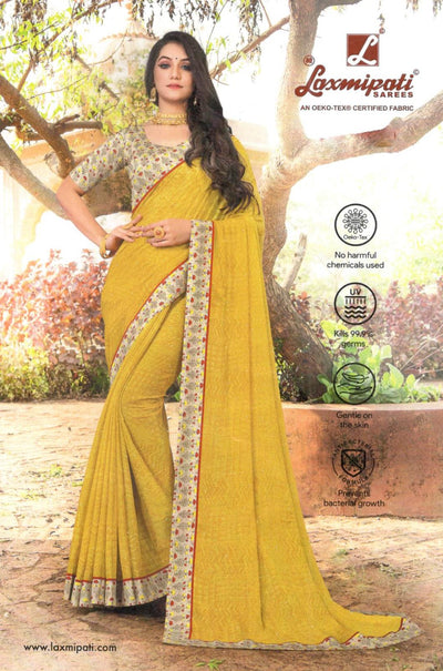 Radiant Sunshine Yellow Saree with Floral Printed Border