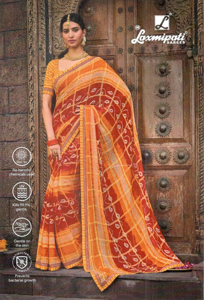 Vibrant Sunset Orange & Red Patterned Saree for Festive Occasions