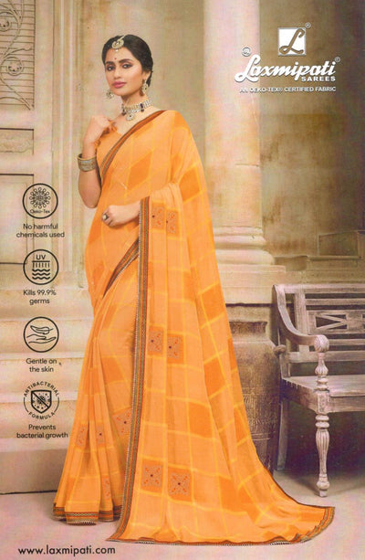 Charming Peach Orange Georgette Saree with Embellished Motifs