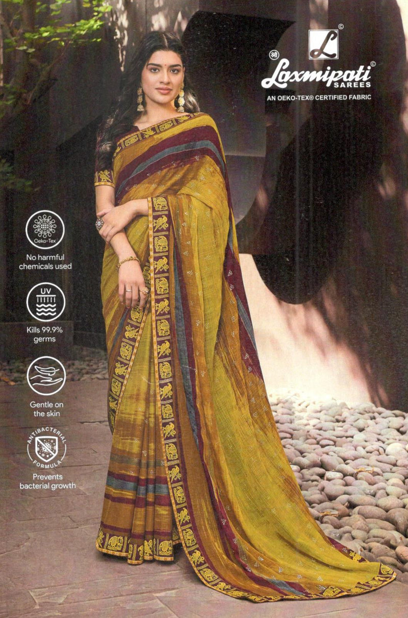 Regal Olive Green & Maroon Striped Saree with Elephant Motifs