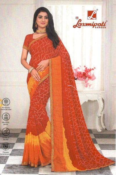 Modern Ombre Red & Orange Georgette Saree with Geometric Patterns