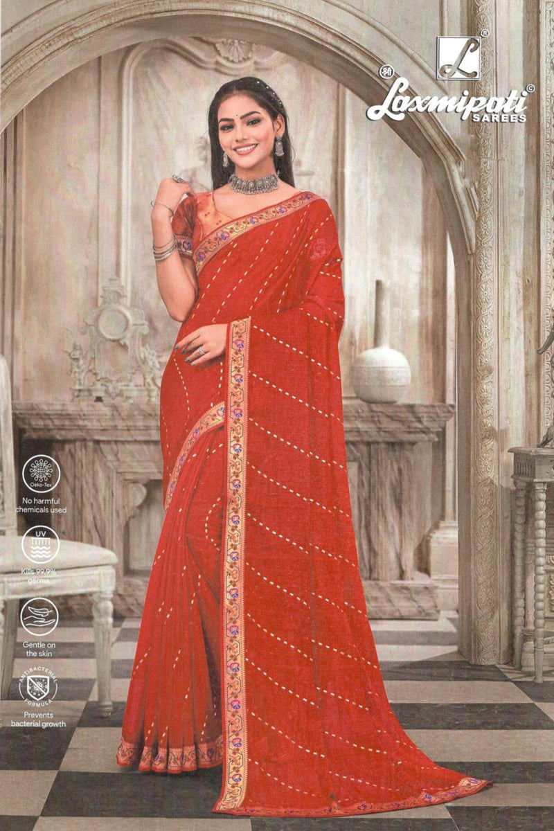 Graceful Ruby Red Saree with Delicate Striped Embellishments
