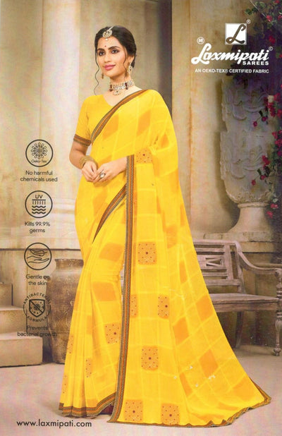 Cheerful Sunshine Yellow Georgette Saree with Checkered Motifs