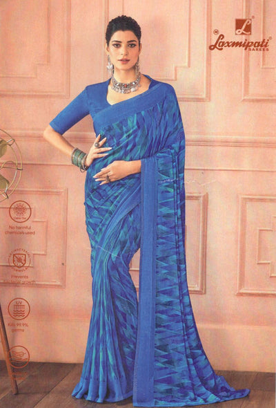 Vibrant Royal Blue Fancy Saree with Geometric Print
