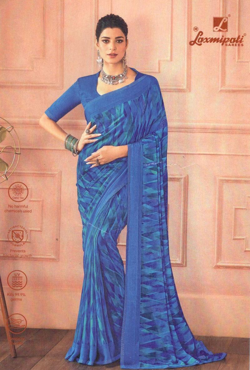 Vibrant Royal Blue Fancy Saree with Geometric Print