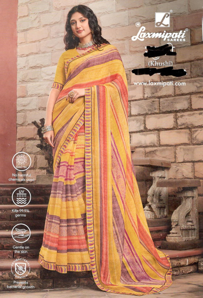 Radiant Yellow & Orange Striped Fancy Saree