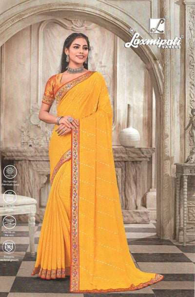 Sunny Yellow Fancy Saree with Dotted Stripe Design