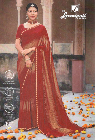 Regal Deep Red Fancy Saree with Golden Dotted Pattern