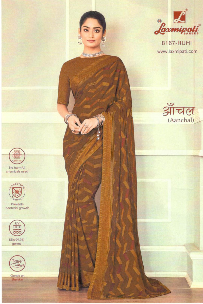 Chic Brown Fancy Saree with Modern Geometric Print
