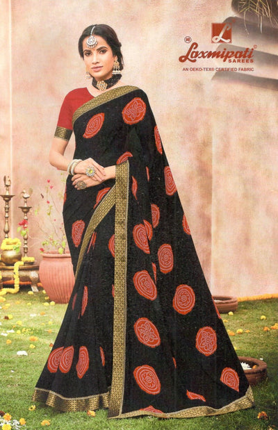 Striking Black Fancy Saree with Traditional Red Motifs