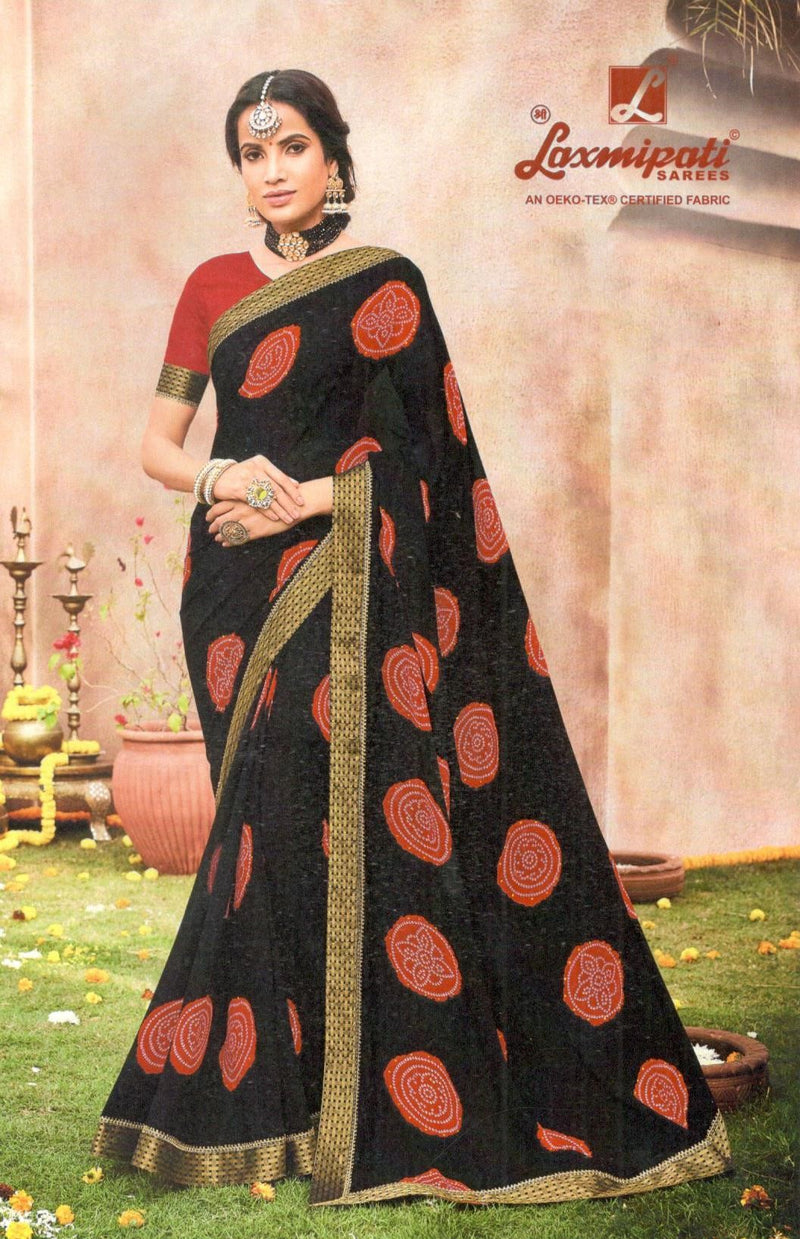 Striking Black Fancy Saree with Traditional Red Motifs