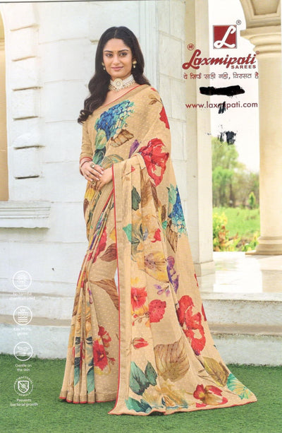 Whimsical Beige Georgette Saree with Multi-Color Floral Print