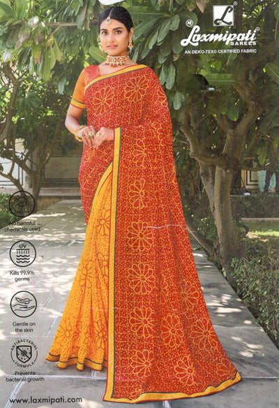 Vivacious Red & Yellow Bandhani Georgette Saree