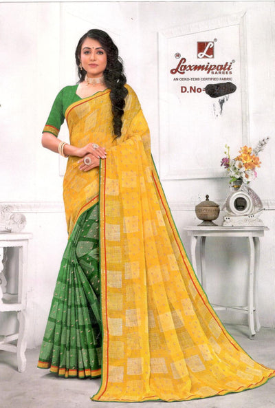 Dual-Tone Yellow & Green Georgette Saree with Geometric Prints
