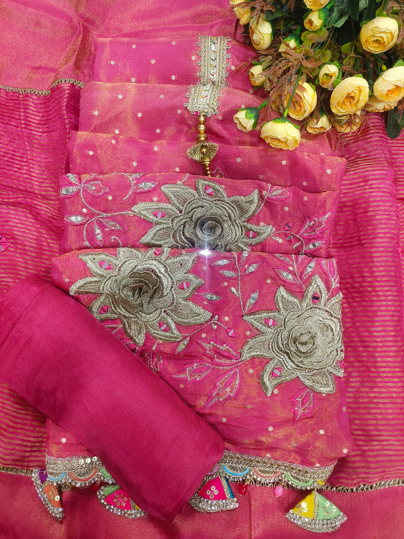Stunning Fuchsia Pink Chanderi Salwar Suit with Zari Embroidery