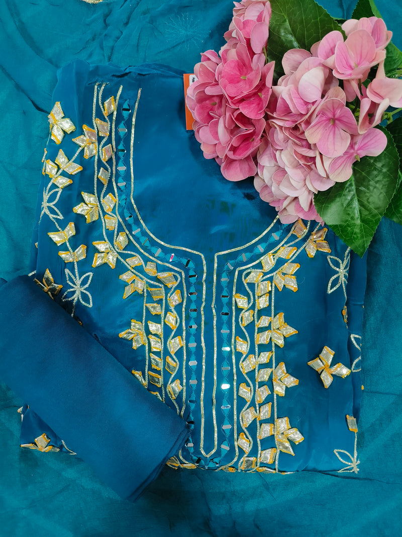 Stunning Teal Georgette Salwar Suit with Mirror Work