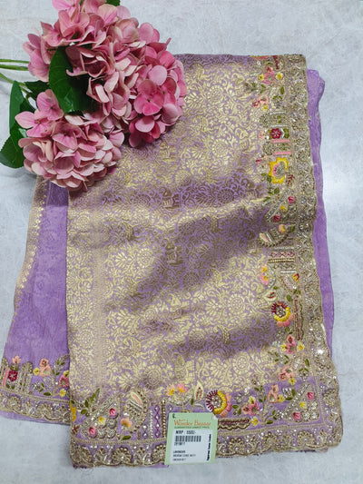 Majestic Lavender Silk Blend Saree with Intricate Zari & Sequin Embroidery