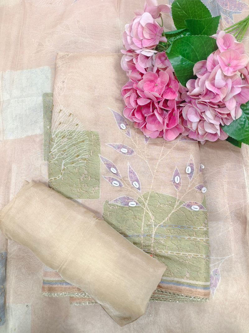 Charming Dusty Rose Chanderi Cotton Salwar Suit with Leaf Print