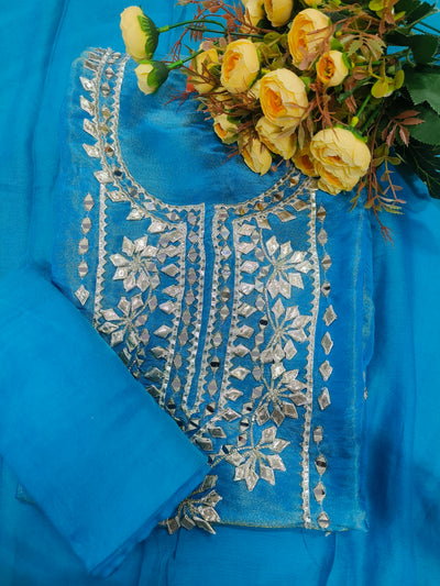 Glistening Sky Blue Mirror Work Salwar Suit Set