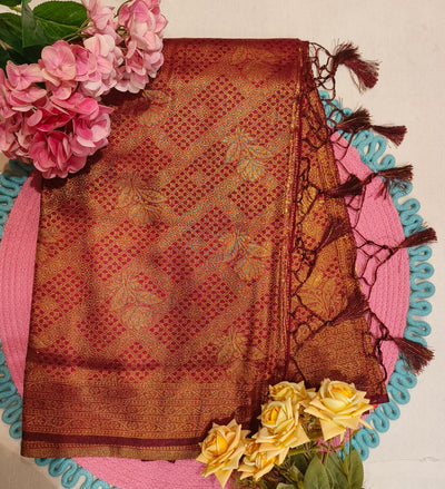 Elegant Maroon Banarasi Silk Saree with Rich Zari Weave