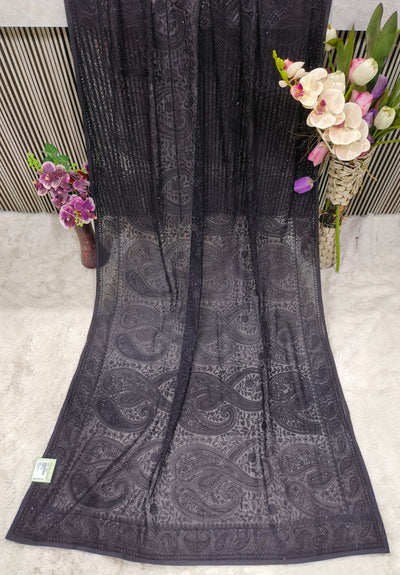 Timeless Black Georgette Saree with Intricate Pattern & Shine