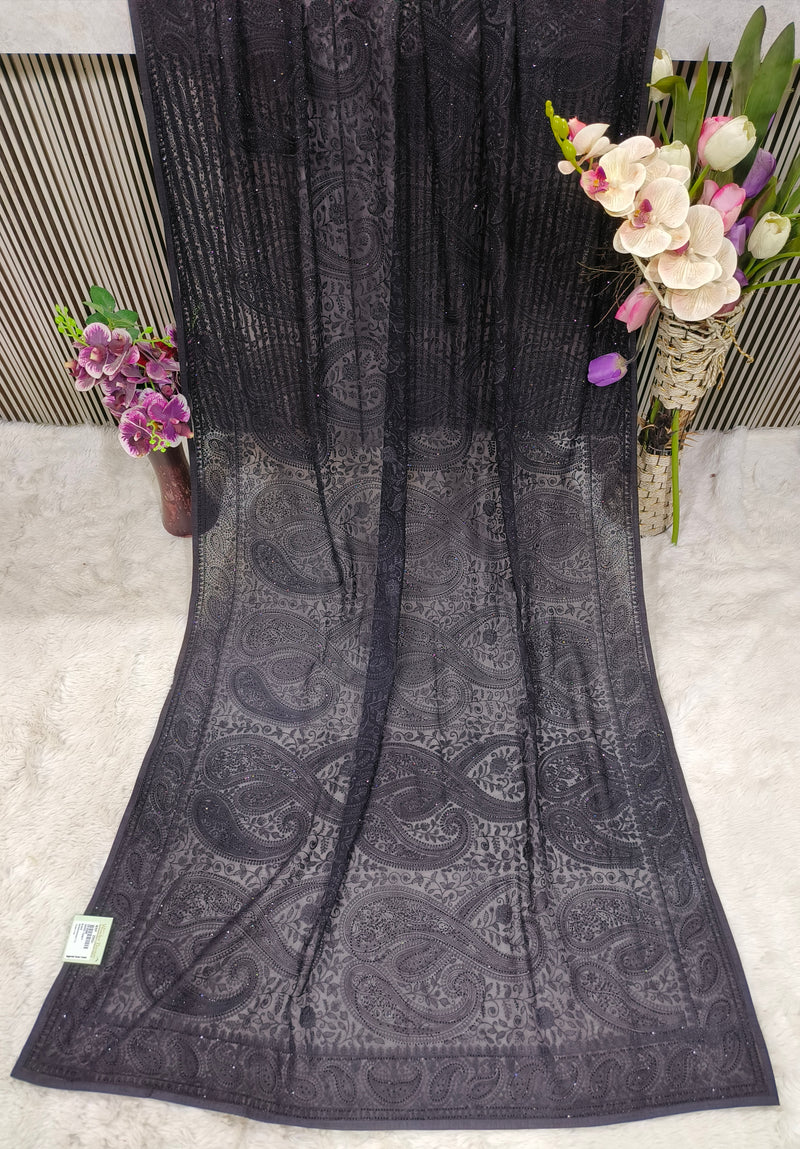 Timeless Black Georgette Saree with Intricate Pattern & Shine
