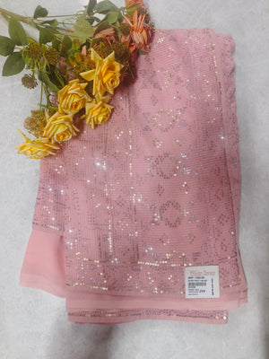 Blush Pink Sequin Sparkle Fancy Saree | Lightweight Georgette Party Wear