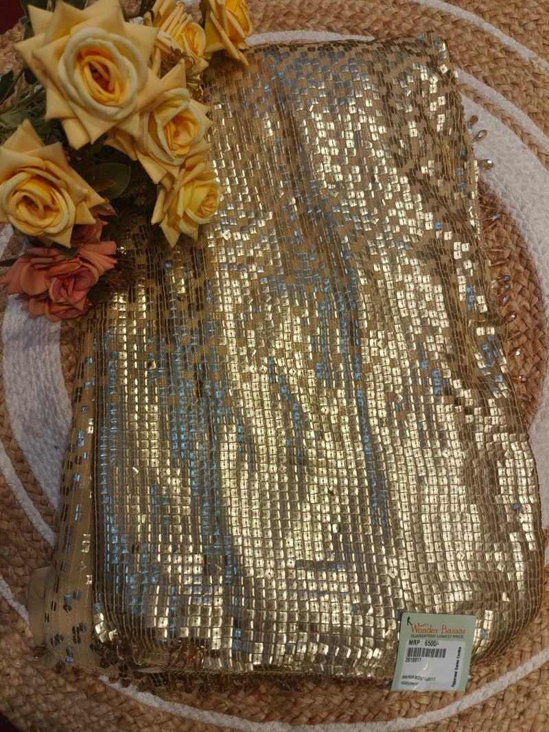Shimmering Gold Sequin Saree - Party Wear Glamour