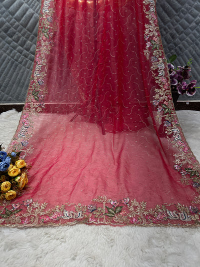 Radiant Rani Pink Georgette Saree with Sequin & Embroidered Border