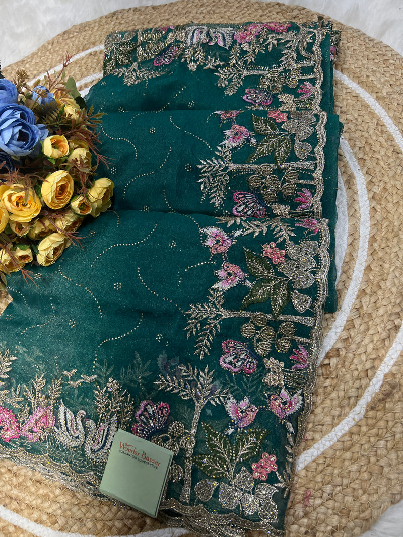 Radiant Rani Pink Georgette Saree with Sequin & Embroidered Border