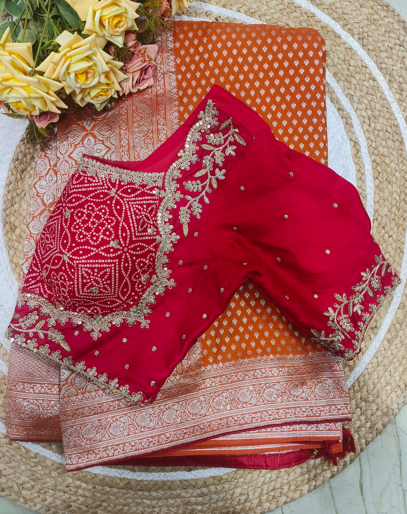 Elegant Pink Woven Saree with Embroidered Contrast Blouse