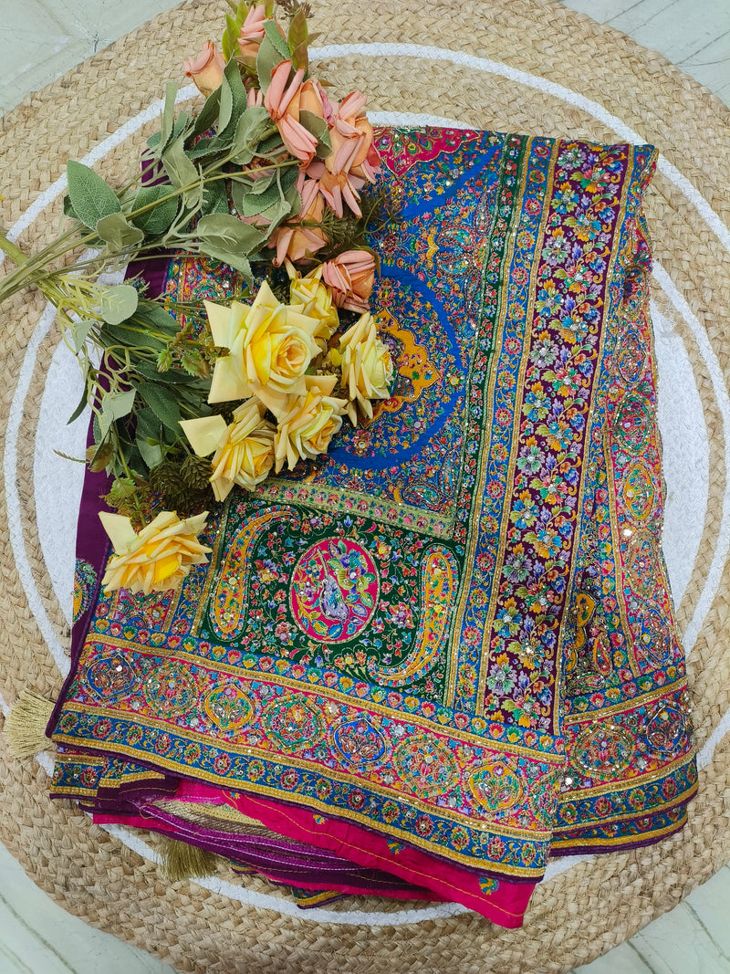 Jewel-Toned Multi-Color Embroidered Art Silk Saree with Sequin Work