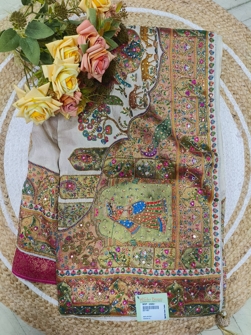 Jewel-Toned Multi-Color Embroidered Art Silk Saree with Sequin Work