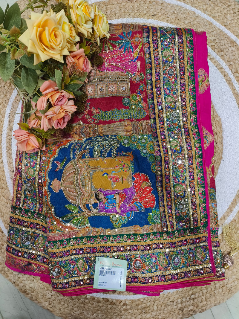 Jewel-Toned Multi-Color Embroidered Art Silk Saree with Sequin Work